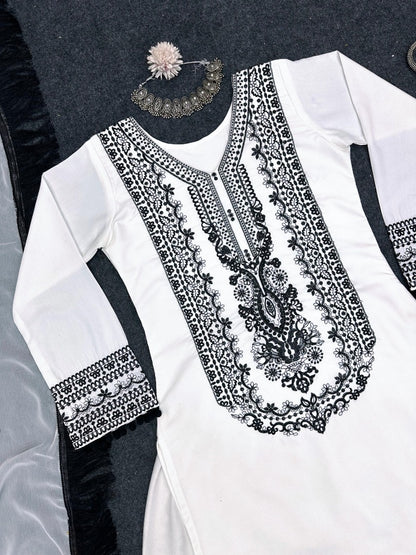 White georgette thread work designer indowestern suit