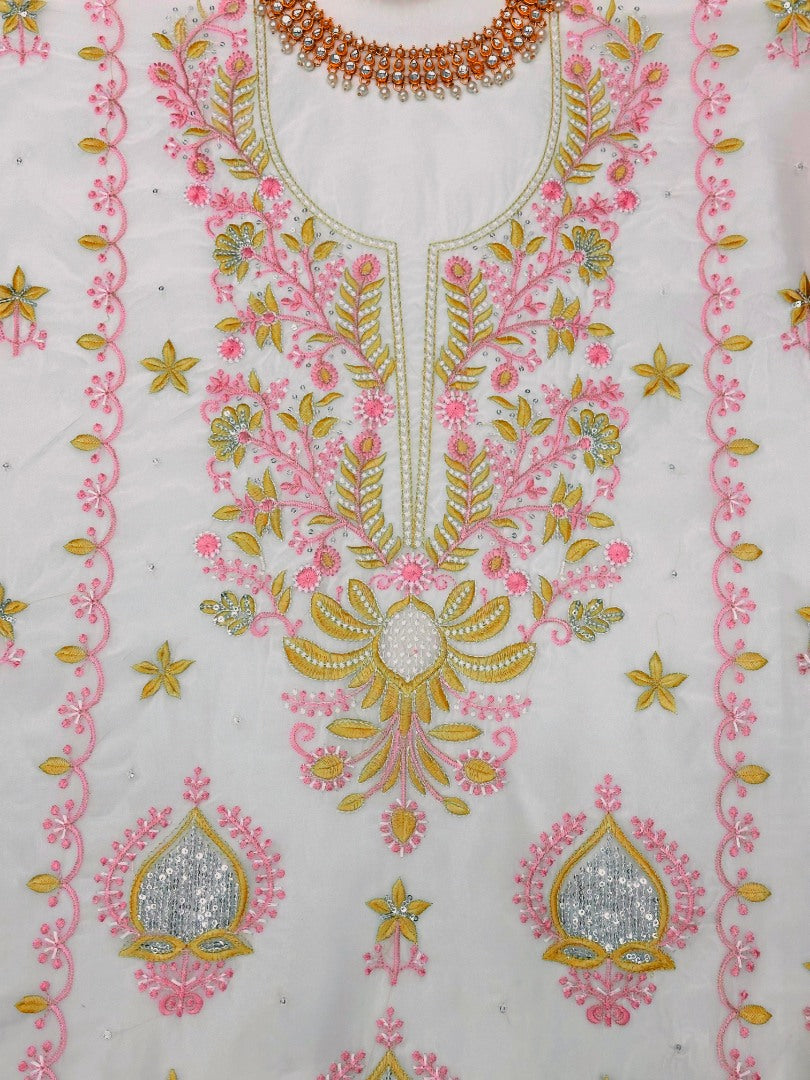White organza designer unstitched salwar suit