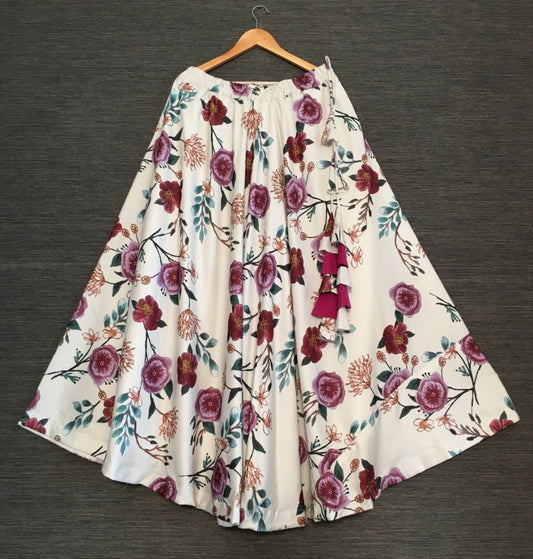 White rayon cotton digital flower printed skirt