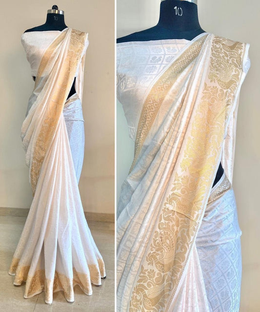 White sana silk jacquard saree