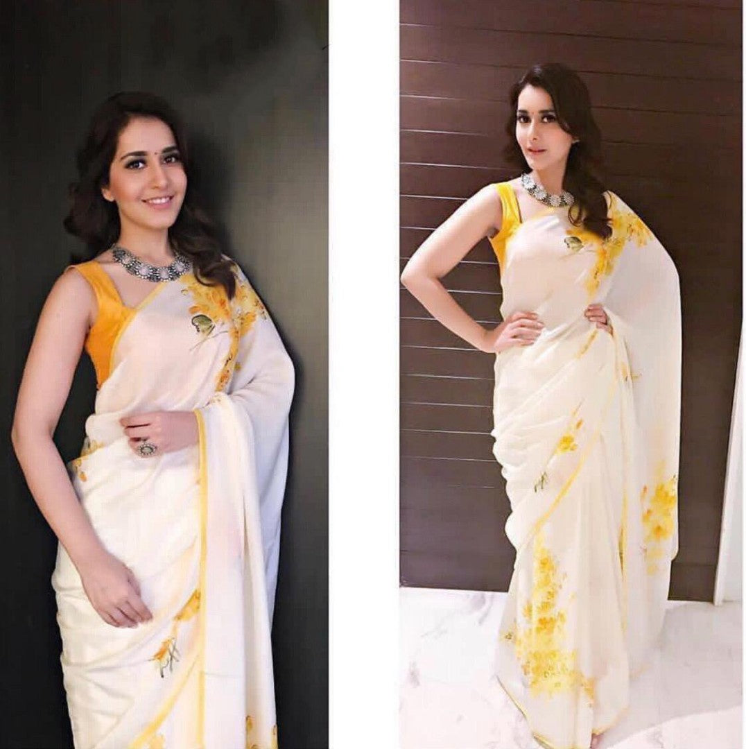 white satin digital printed casual wear saree