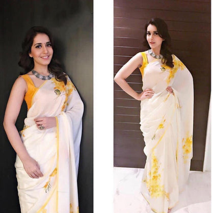 white satin digital printed casual wear saree