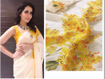 white satin digital printed casual wear saree