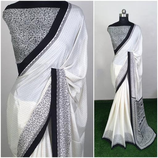 white silk crape printed saree