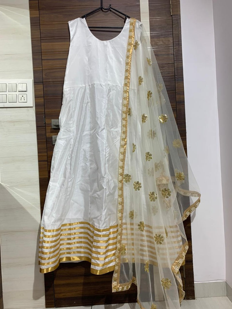 White tapeta silk anarkali gown for ceremony