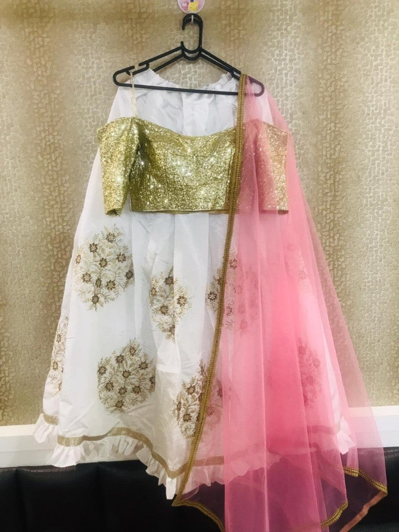 white tapeta silk beautiful ceremonial lehenga choli