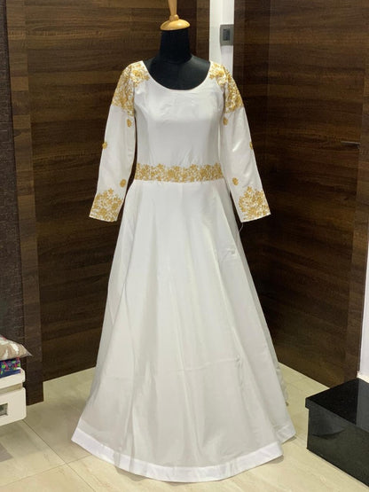 White tapeta silk embroidered gown