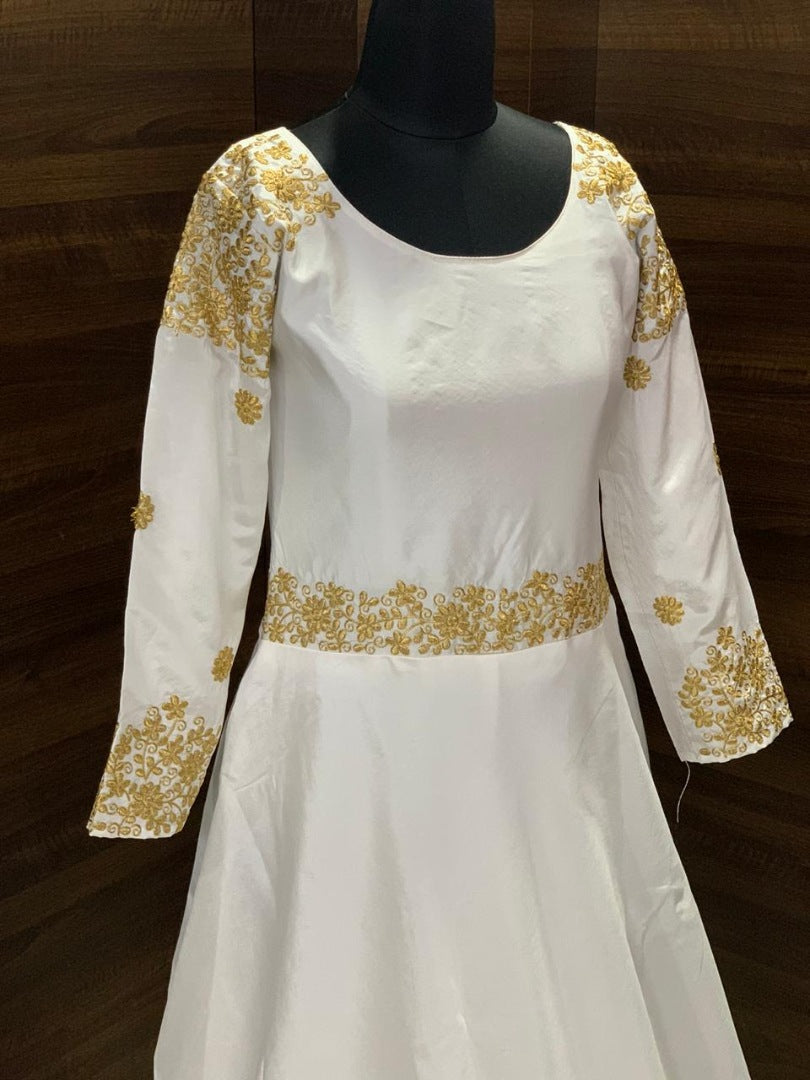 White tapeta silk embroidered gown