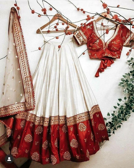 White tapeta silk wedding lehenga choli