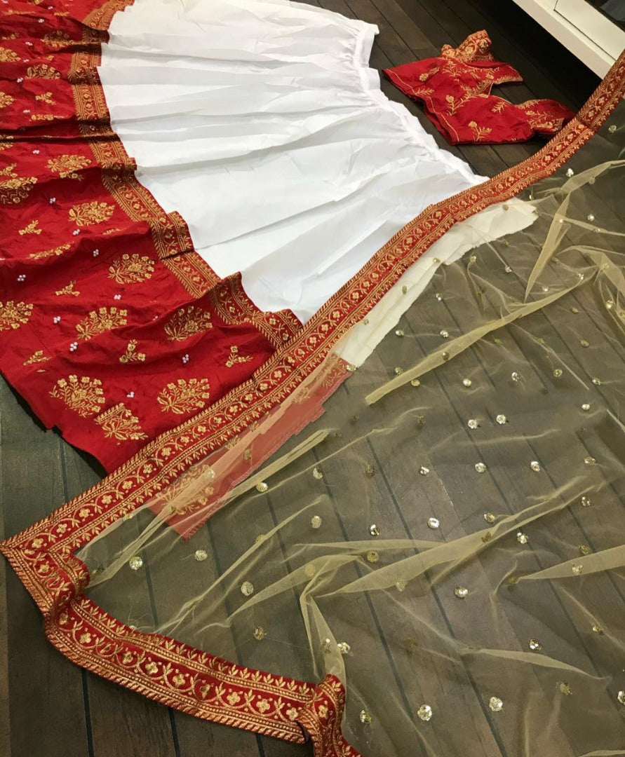 White tapeta silk wedding lehenga choli