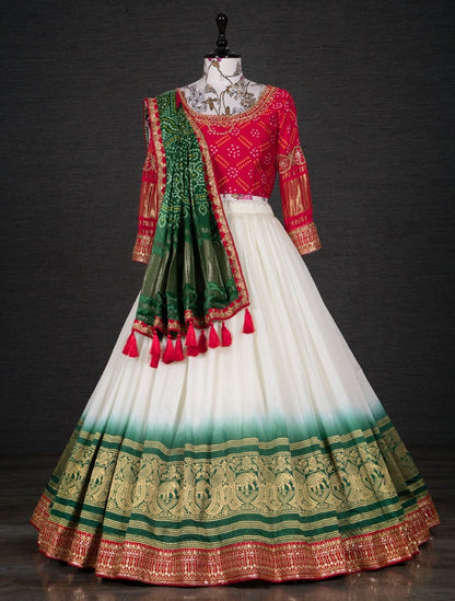 White zari weaving and embroidery handwork designer wedding lehenga choli