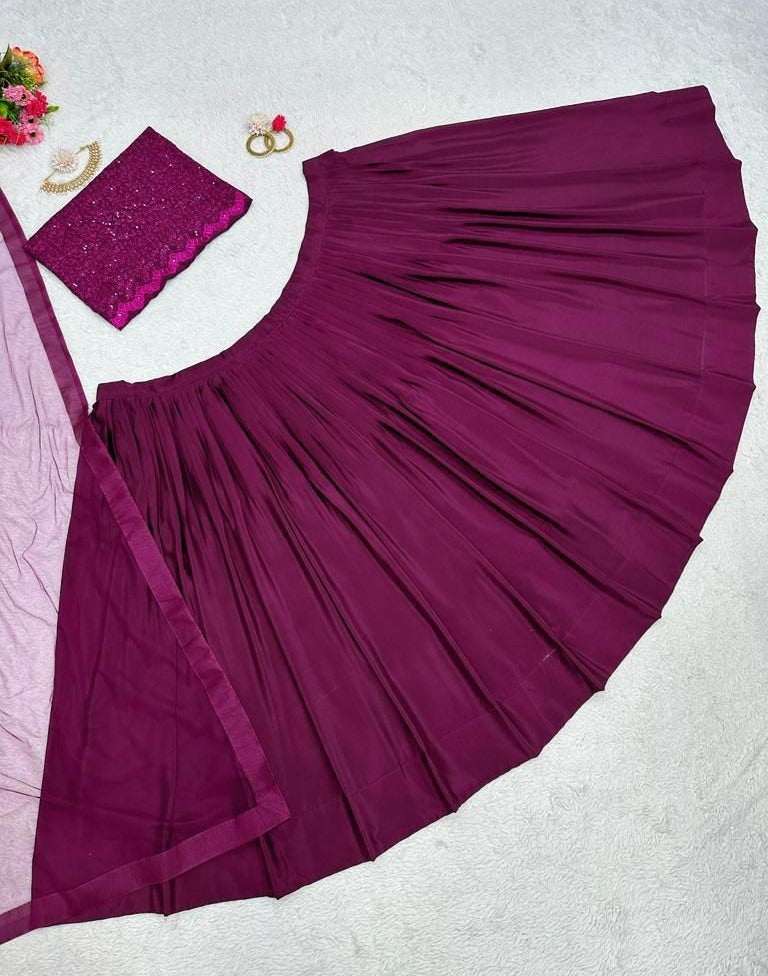 Wine chinon silk thread sequence work lehenga choli