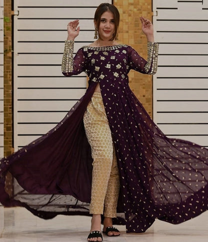 Wine georgette digital printed salwar suit