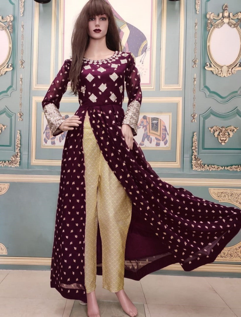 Wine georgette digital printed salwar suit