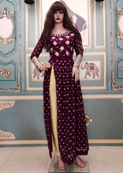 Wine georgette digital printed salwar suit