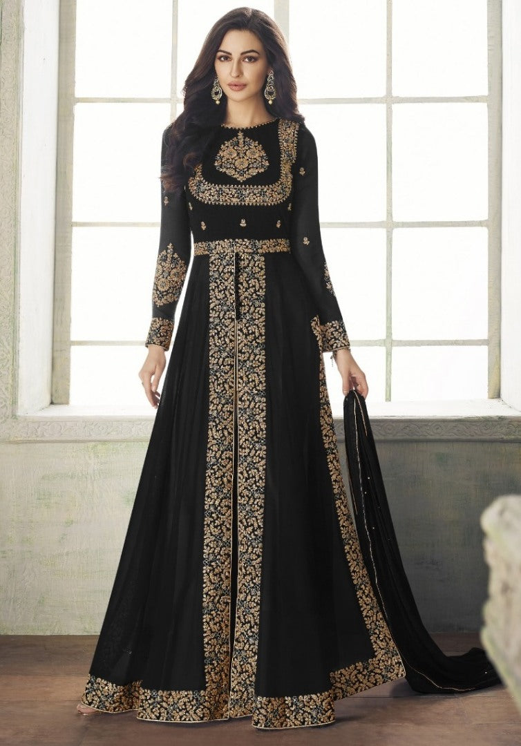 Wine georgette heavy embroidered designer partywear salwar suit