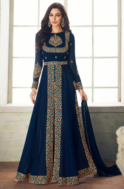 Wine georgette heavy embroidered designer partywear salwar suit