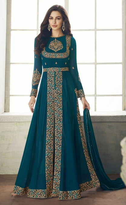 Wine georgette heavy embroidered designer partywear salwar suit