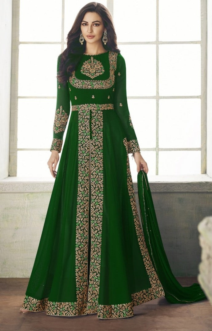 Wine georgette heavy embroidered designer partywear salwar suit