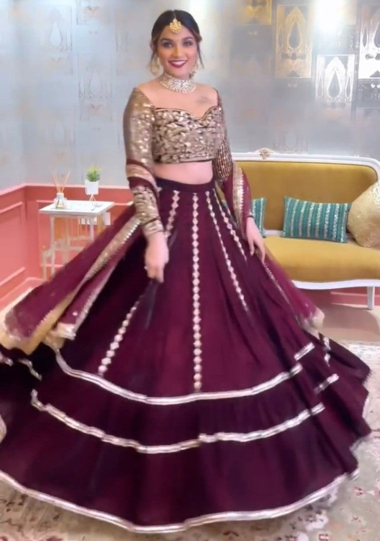 Wine georgette heavy embroidered wedding lehenga choli