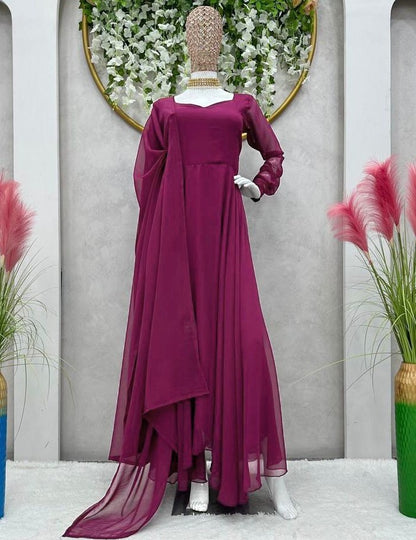 Wine georgette plain party wear gown