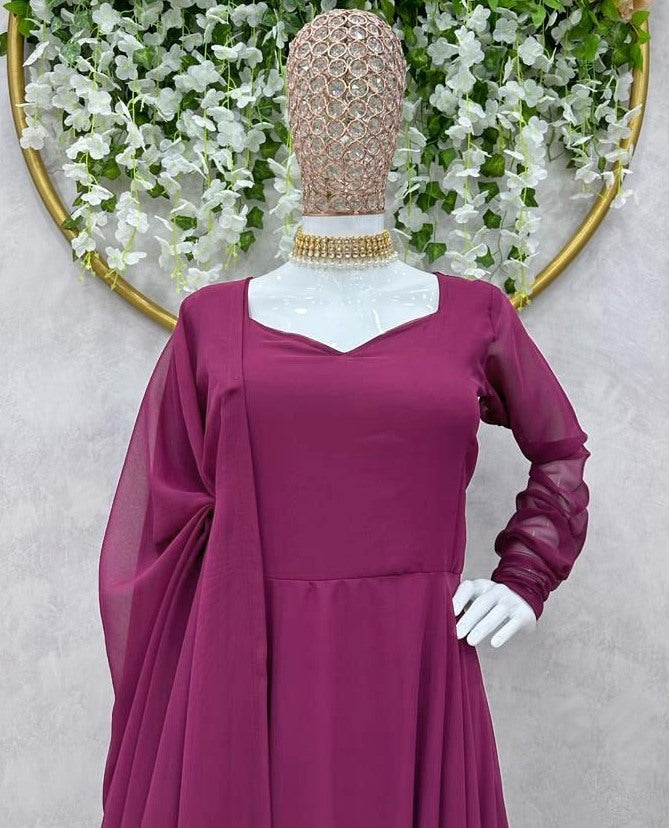 Wine georgette plain party wear gown