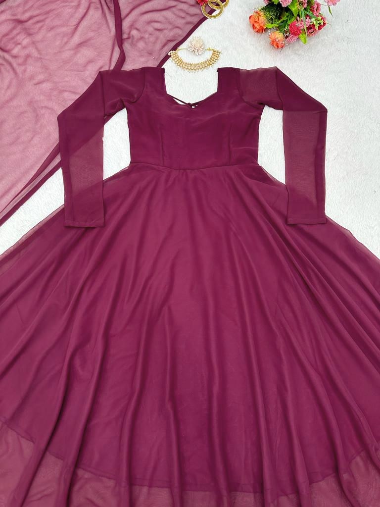 Wine georgette plain party wear gown