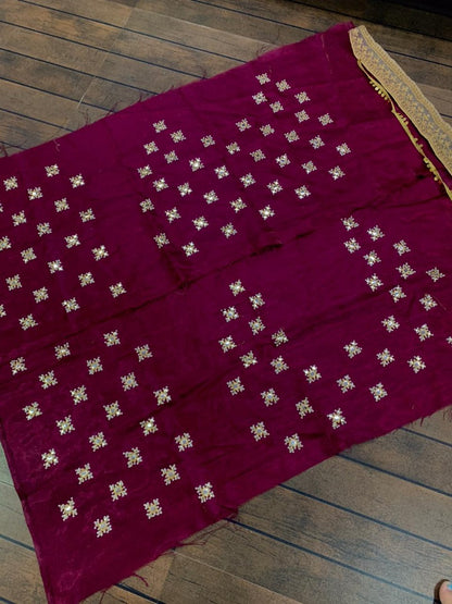 Wine heavy rangoli silk embroidered wedding saree