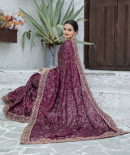 Wine kasturi silk heavy work wedding saree