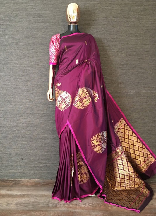 Wine soft silk saree