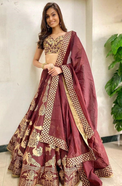 Wine tapeta silk digital printed work lehenga choli