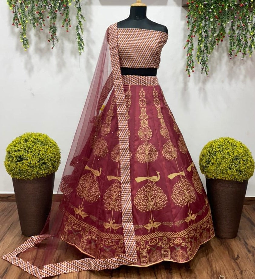 Wine tapeta silk digital printed work lehenga choli