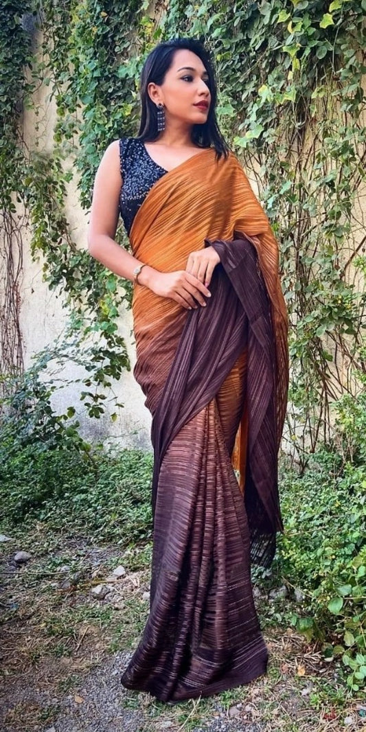 Wine vichitra silk weightless silver zari patta work saree