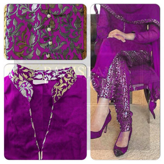 women's purple chanderi Dress materials