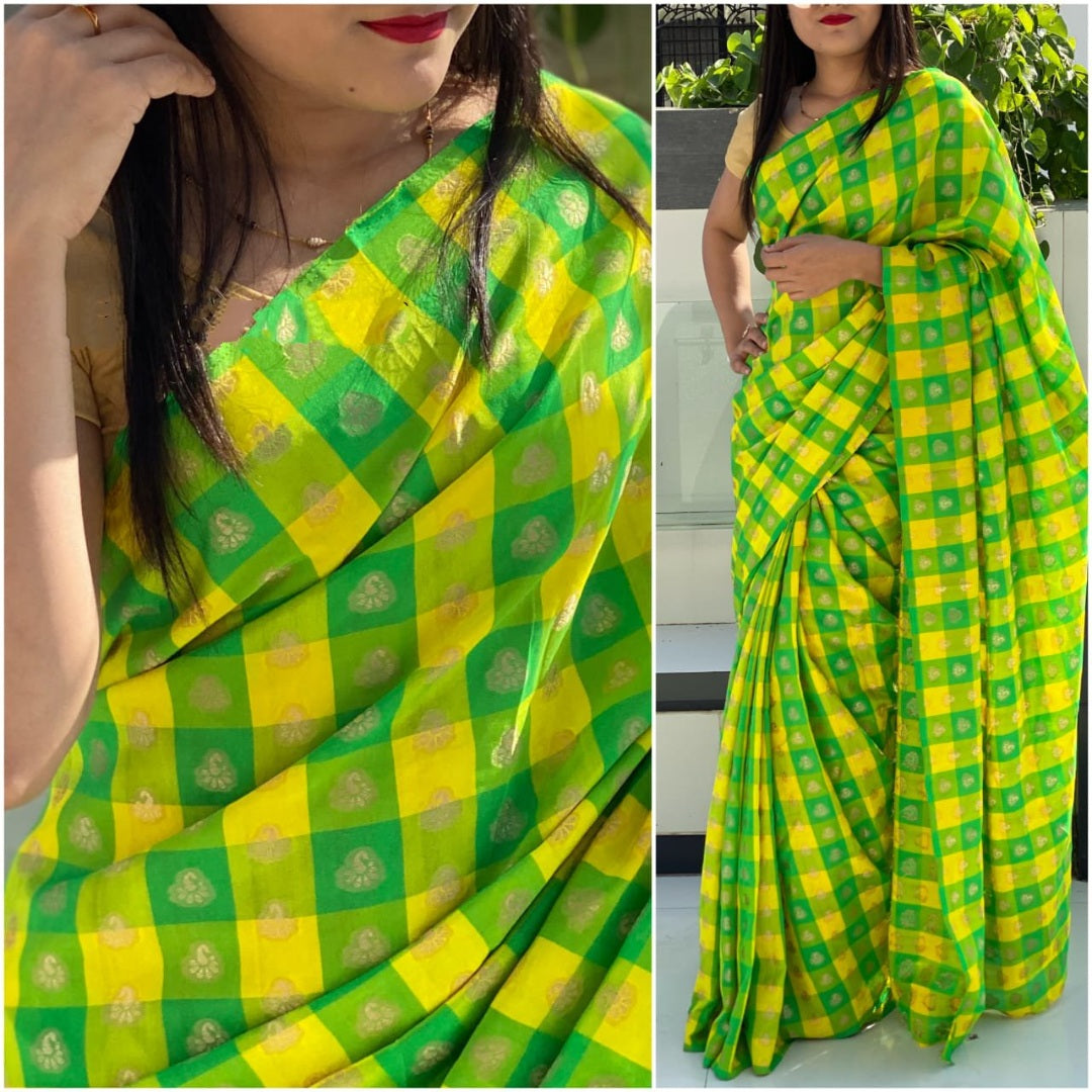 yellow and green sana silk saree