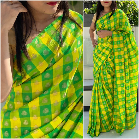 yellow and green sana silk saree