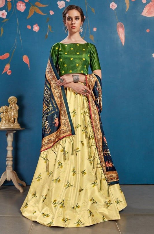 Yellow art silk digital printed lehenga choli