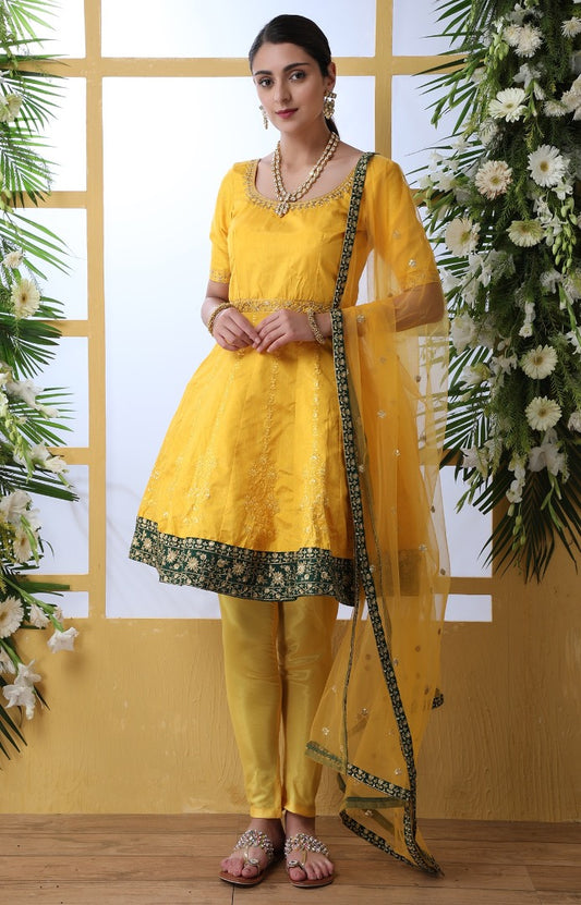 Yellow art silk salwar suit