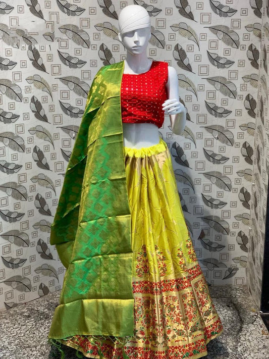 yellow banarasi silk wedding lehenga