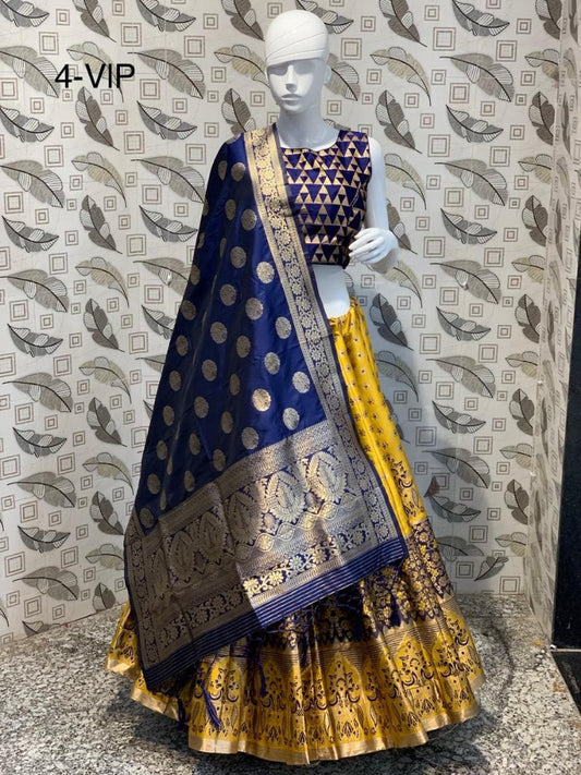 yellow banarasi silk wedding lehenga