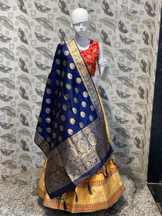 yellow banarasi silk wedding lehenga