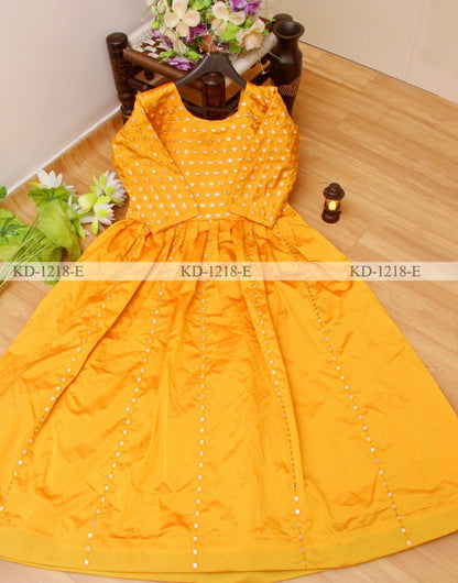 Yellow banglory satin partywear gown