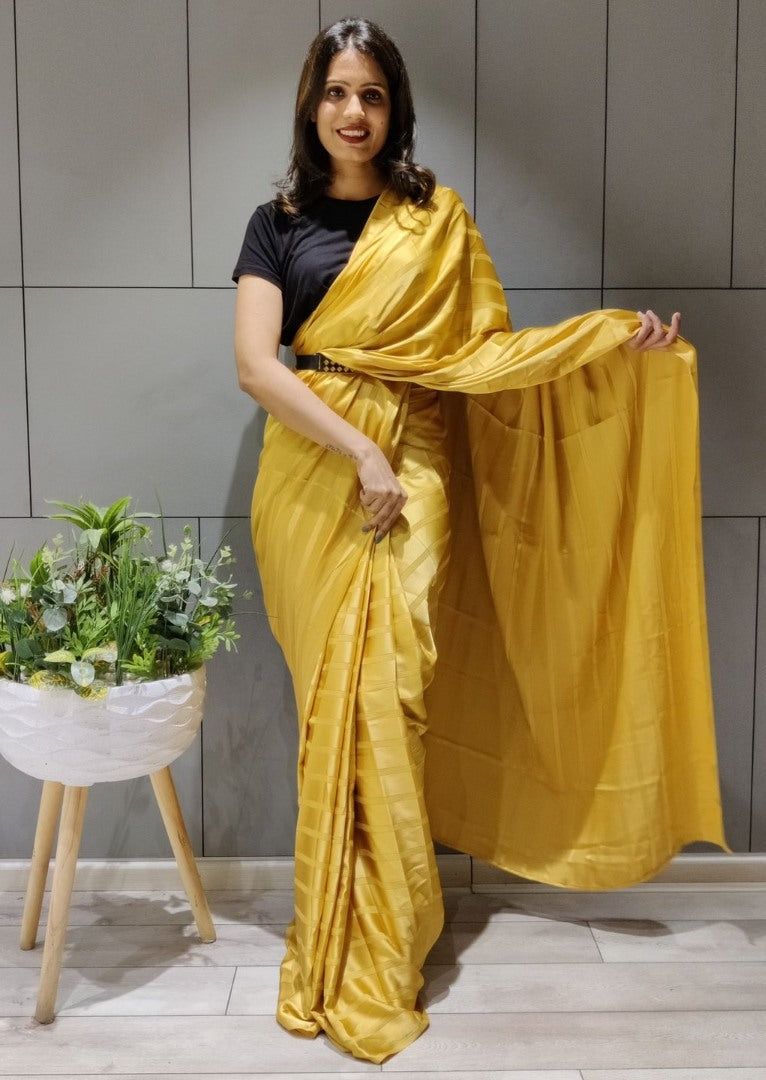 Yellow booming silk ready to wear saree