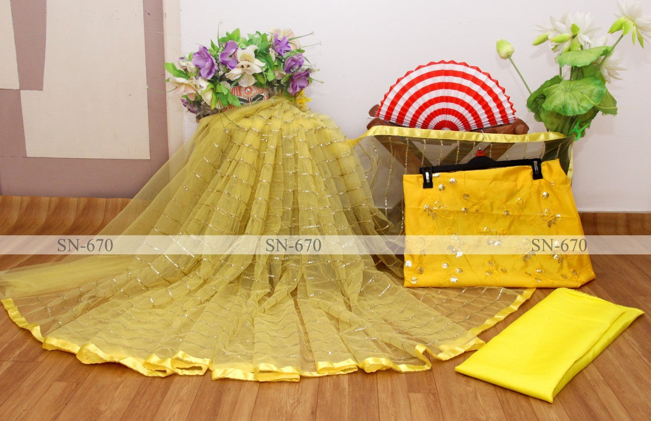 Yellow butterfly mono net saree