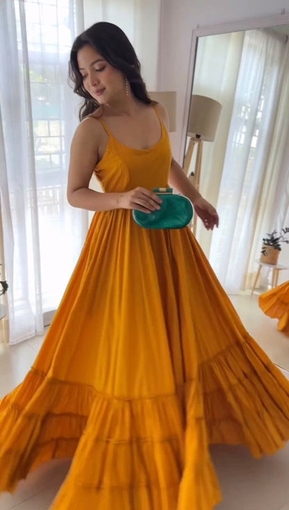 Yellow chinon silk heavy flair gown