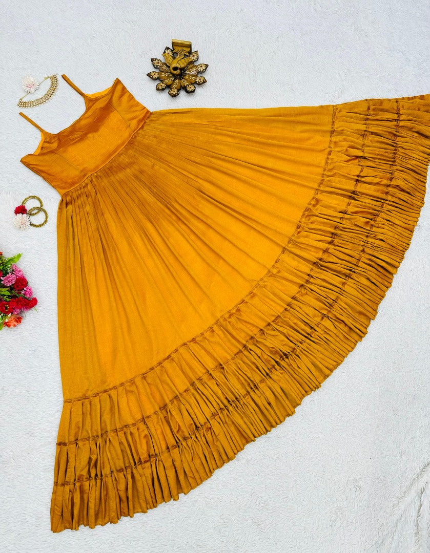 Yellow chinon silk heavy flair gown