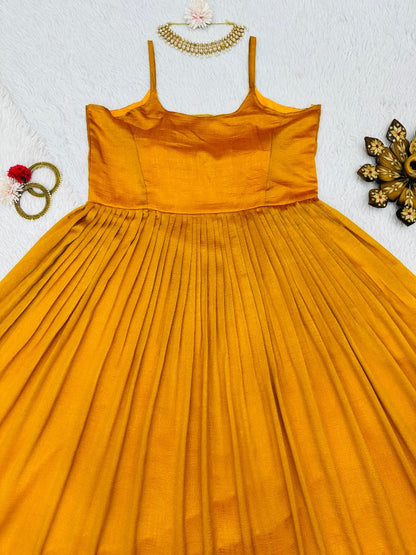 Yellow chinon silk heavy flair gown