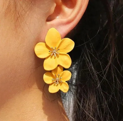 Yellow Double Flower Earrings