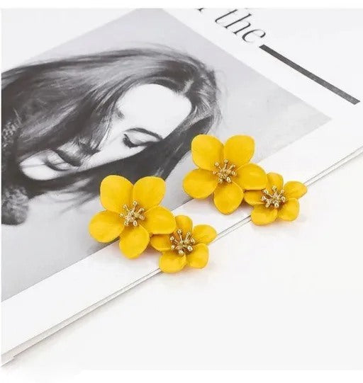 Yellow Double Flower Earrings