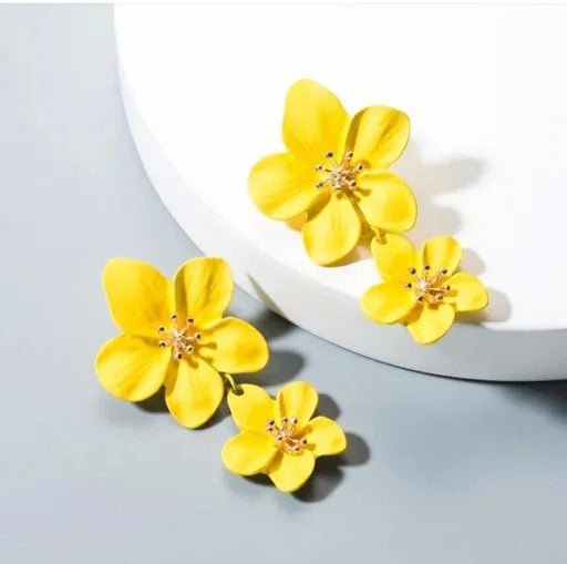 Yellow Double Flower Earrings